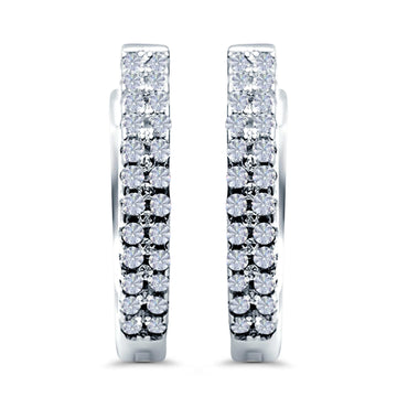 Half Eternity Hoop Earrings Round Simulated CZ 925 Sterling Silver (14mm)